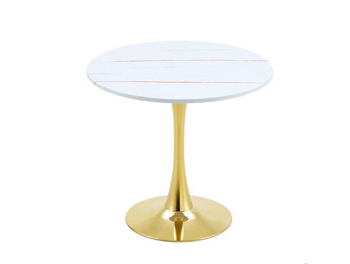 Table ronde design tulipe blanche et dorée - 80 cm - H 76 cm - Sans chaises