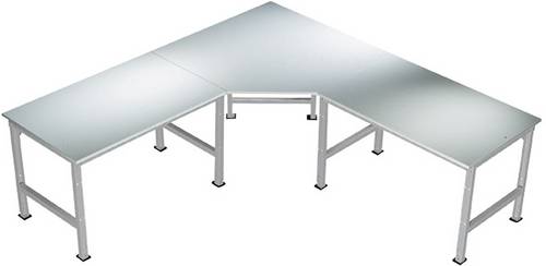 Manuflex AU0049.9006 Fünfeck-Verkettungselement UNIVERSAL mit PVC Dekor-Platte, für Tischtiefe = 800mm Alusilber