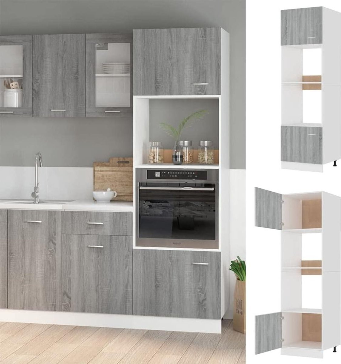 Keukenkast Lyon Hangkast Wandkast Grijs Sonoma Wood Effect B: 60 cm, H: 207 cm