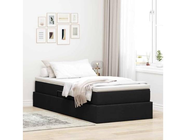 RJPLMFV Bett mit Stauraum und Matratze, Schwarz, 100 x 200 cm, Polyester Metallrahmen, hydraulisches Heben, Schaumstoffmatratze, Taschenfedern, für kleines Schlafzimmer