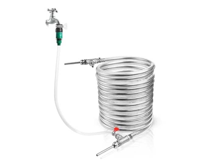 Plattenwärmetauscher, Gegenstrom-Würzekühler, 3/8'' X 10 M Edelstahl-Kühlrohr, Super Effektiver Wärmetauscher, Selbstgebrautes Bierkühler-Spulenrohr(With hose)