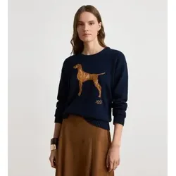 Lauren Ralph Lauren für Damen. 200P14120500 Baumwollpullover mit Intarsienhund in Marineblau (M), Lässig, Baumwolle