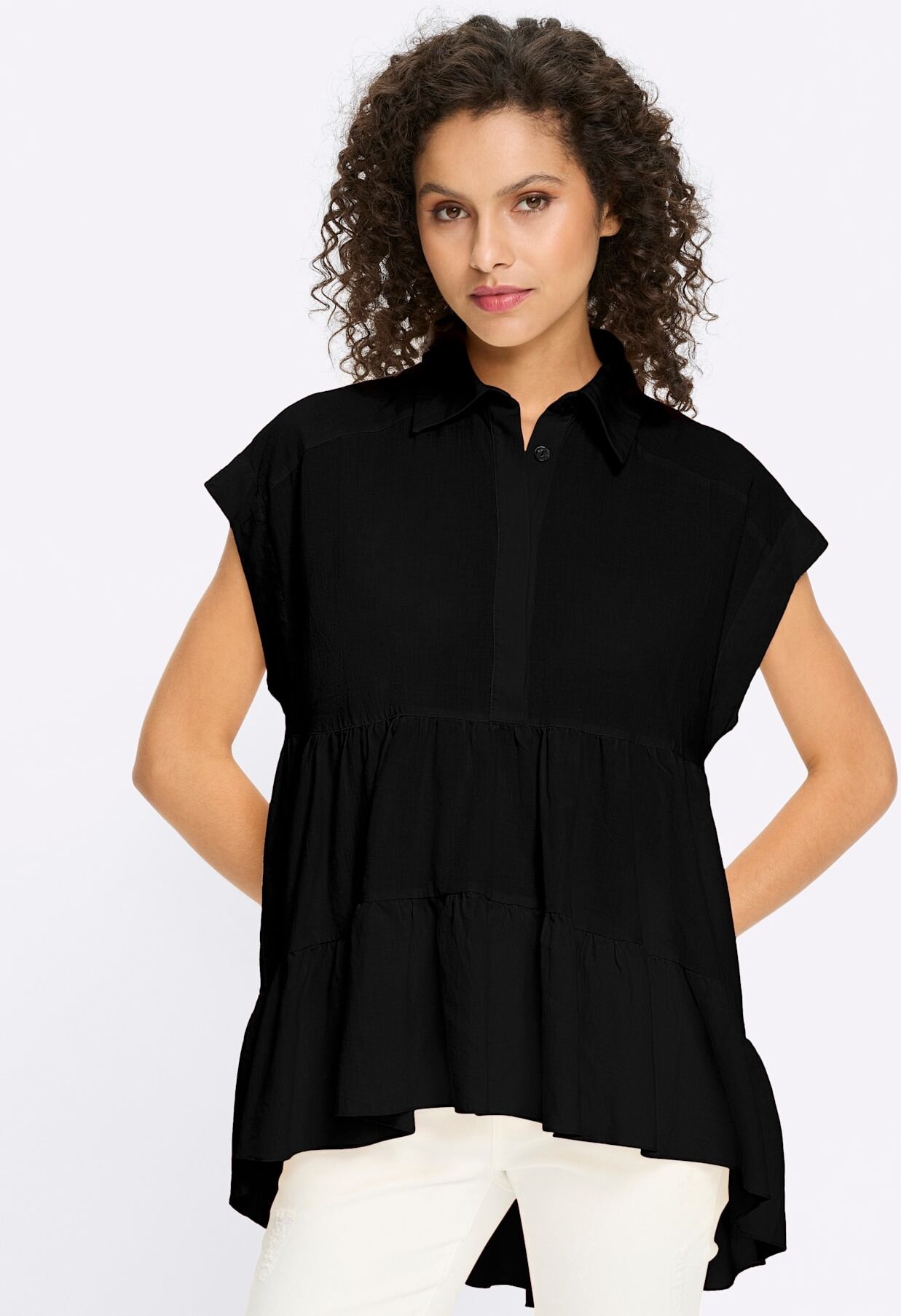 Kurzarmbluse HEINE, Damen, Gr. 36, schwarz, 100% Baumwolle, unifarben, Blusen Kurzarmbluse schwarz 36
