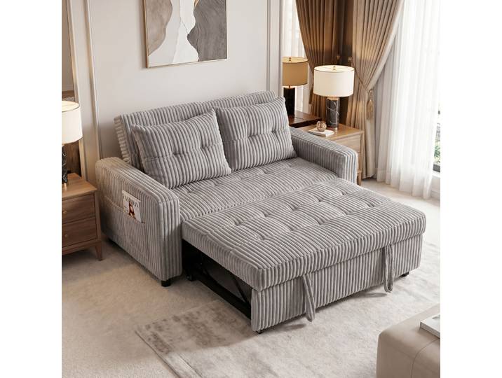 HOMCOM Canapé-lit 2 Places Velours Gris 157x190cm Convertible
