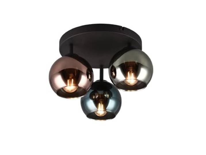 Reality Leuchten Deckenleuchte Sheldon R61303017, Metall Schwarz matt, Glas Blau/Grün/Kupferfarbig, exkl. 3x E14