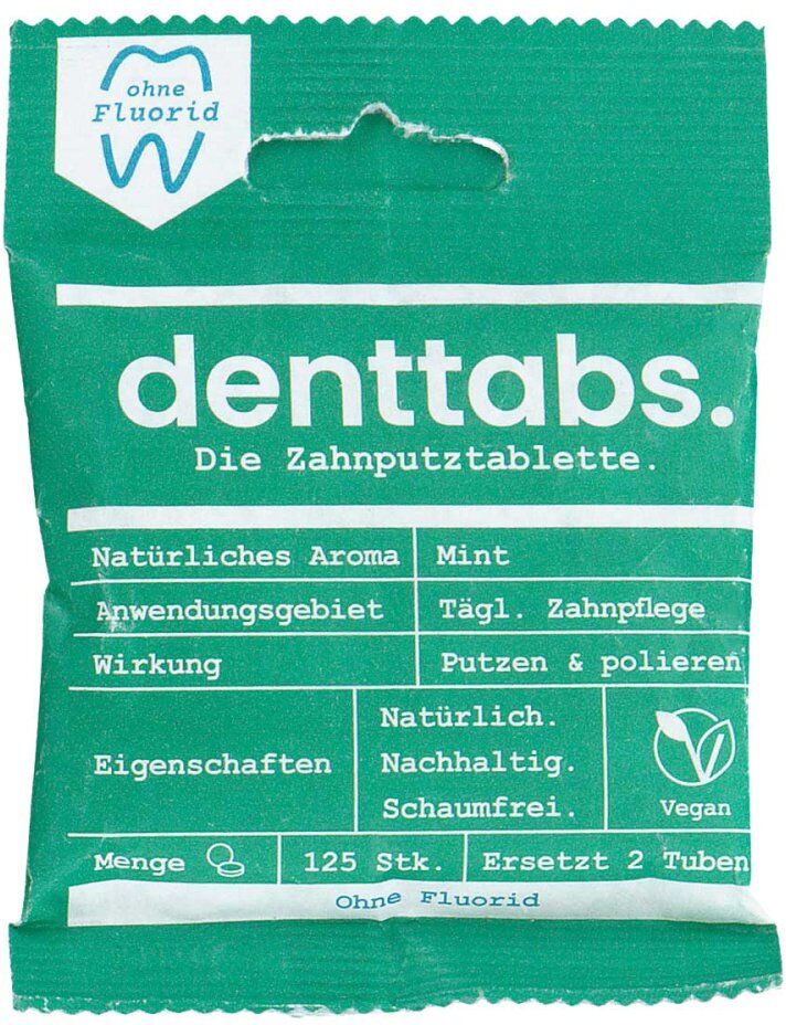 Denttabs Zahnputztabletten stevia-mint fluoridfrei 125stk