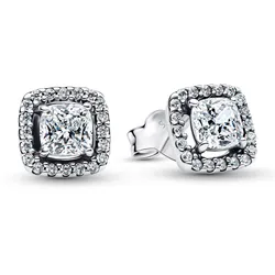 Pandora 293551C02 Damen-Ohrstecker Funkelndes Quadrat Weiß Heiligenschein