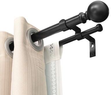Utopia Alley Wall Mounted Window Treatment Telescoping Double Curtain Rod Set with Classic Cap, 1-Inch Diameter, Black