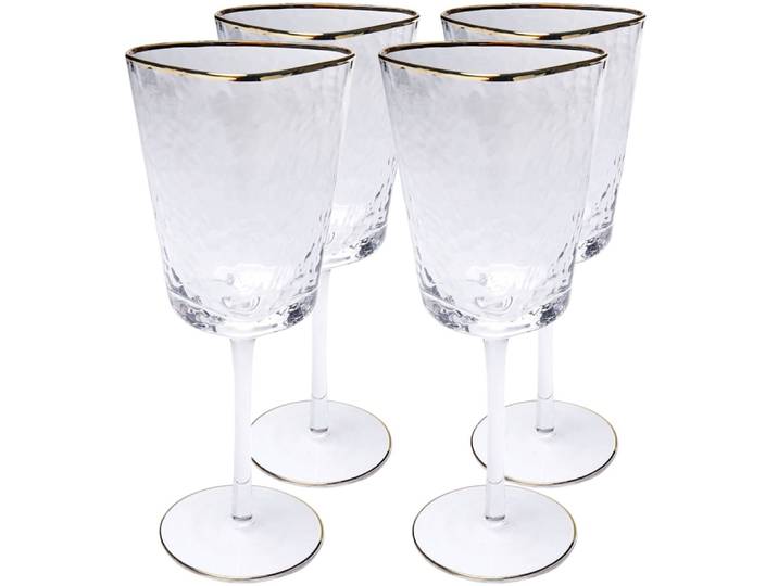 Lot de 4 - verre à vin rouge en verre bord doré