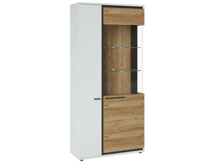 Vitrine Salinas 93x199,3x37cm Alpinweiß Catania Eiche