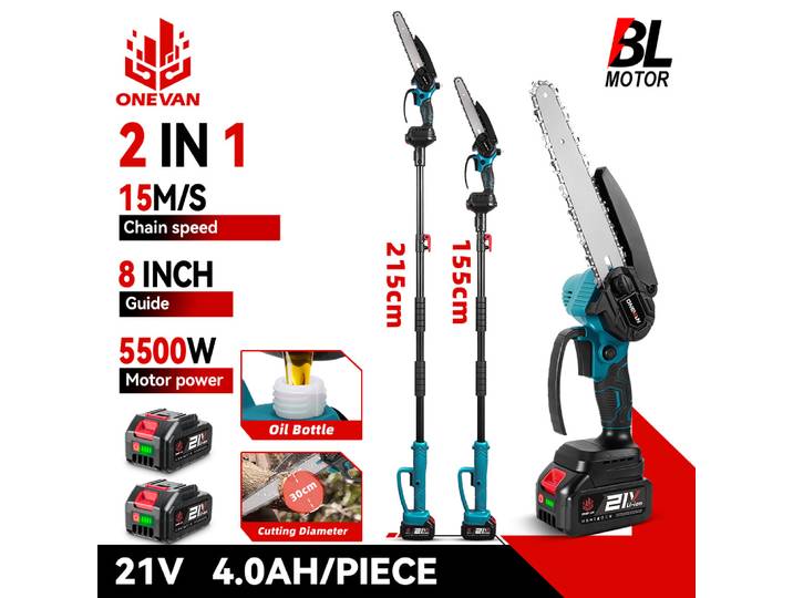 ONEVAN – tronçonneuse électrique télescopique sans balais, scie à branches hautes, huileur, coupe-jardin, outil électrique d'élagage