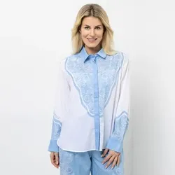 SCHIFFHAUER MUNICH® Bluse Hemdkragen Strassapplikation figurumspielend