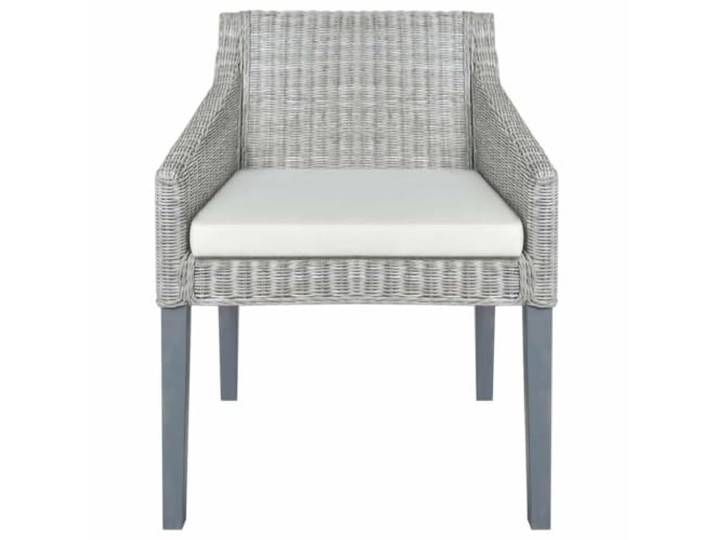 TEKGHUT Esszimmerstuhl mit Kissen Grau Natur Rattan Natürliches Rattan, massives Mangoholz, Leinenkissen, max. 110 kg, Wohnzimmer, Lesen, Fernsehen