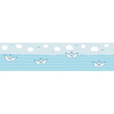 Bordüre A.S. CRÉATION "Paper Boat Love", blau (pastellblau hellblau weiß), B:0,16m L:5m, Papier, Tapeten, Papier Wand Schräge Tür Borte Wohnzimmer Schlafzimmer Küche Design