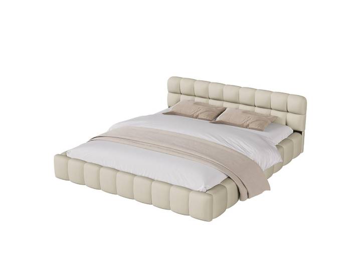 Shopentra Polsterbett 160x200 Beige Leinen Jugendbett, Metall, 160x200 cm, Schlafzimmer, Betten, Polsterbetten