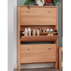 Schuhklappenschrank mit drei Schuhwalzen Buche Massivholz