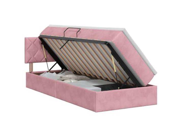 KTHLBRH Bett mit Bettkasten Kopfteil Rosa 90 x 200 cm Samt Hydraulisches Heben, Matratzenfach, quadratische Griffe, abriebfester Samt, minimalistisches Design