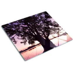 GLASPLATTE 60x52 cm Baum und See