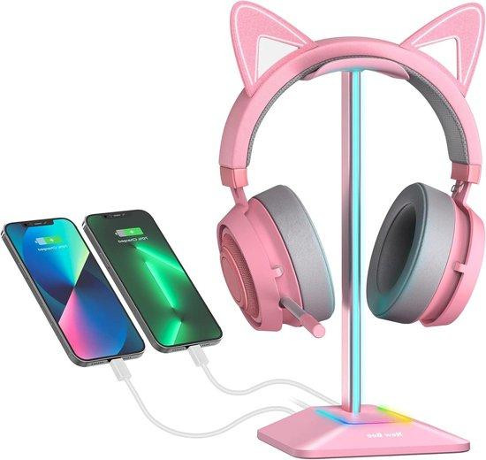 New Bee Headset Houder met RGB Verlichting - Roze - Hoogte: 24 cm
