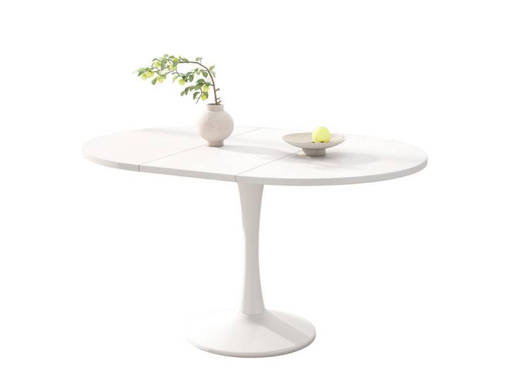 Evryae Esstisch versenkbar oval platzsparend modernes Design MDF langlebig pflegeleicht, Weiß, Oval,Oval, 100x75x140 cm, Esszimmer, Esstische