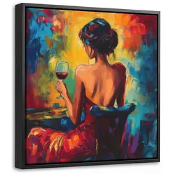 LEINWAND Bilder mit Rahmen - Wein - Frau - Stimmungsvoll - Farbenfroh - 20x20