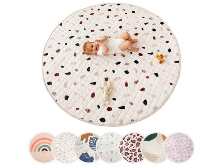 Hakuna Matte Gesteppte Krabbeldecke Baby 150cm, Konfetti – extra dicke 1,5cm weiche Baby Krabbelmatte – Baby Spielmatte mit rutschfester Unterseite zum Krabbeln, Laufgitter – Maschinenwaschbare