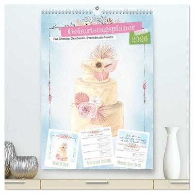 Geburtstagsplaner Boho Blau - Für Termine, Geschenke, Eventdetails & mehr (hochwertiger Premium Wandkalender 2026 DIN A2 hoch), Kunstdruck in
