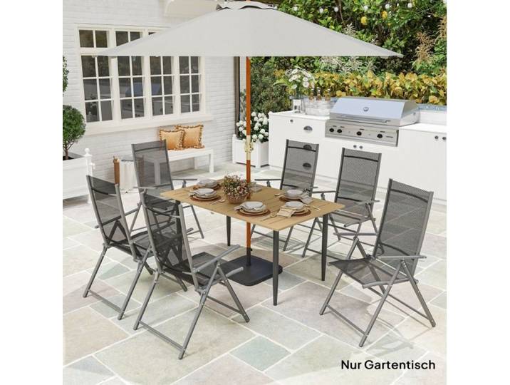 Table de jardin rectangulaire 150 x 90 cm en métal marron avec trou pour parasol