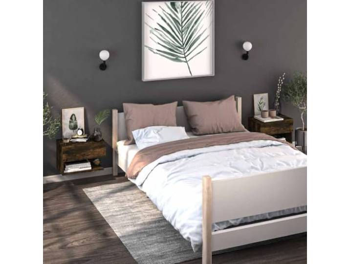 HEFZGDB Wand-Nachttische 2 STK. Räuchereiche Wandmontage Nachttisch Multifunktional Holzwerkstoff Stauraum Lösung