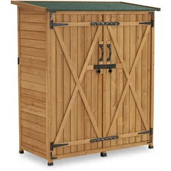 M MCombo Gartenschrank Holz Wetterfest, Klein Outdoor Gartenhaus Gerätehaus, für Außenbereich & Balkon & Terrasse, 122×60×137cm, 0707 (Natur/Grau)