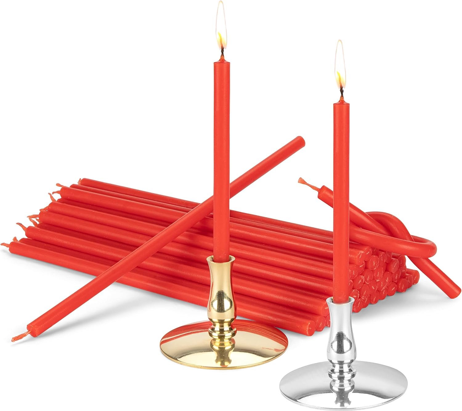 Set van 2 Kaarshouders en 200g Rode Altar Kaarsen van Paraffine Wax