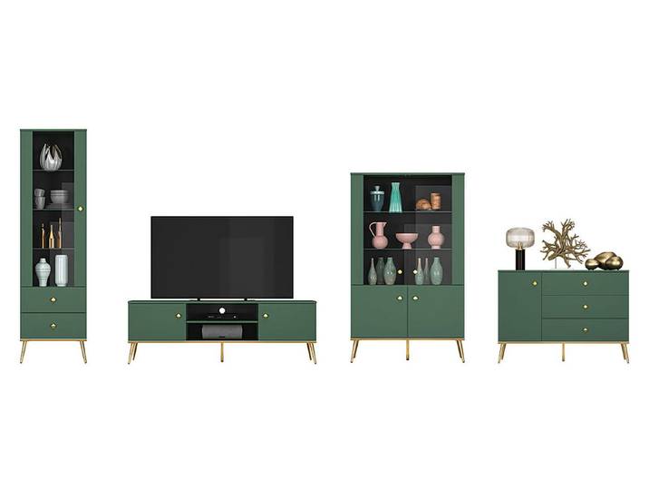 Feldmann-Wohnen Wohnwand Forest, (4-teilig Wohnzimmer-Set, 3-St., moderne Optik, 4-teilig Wohnzimmer-Set), 427cm dunkelgrün / Gold