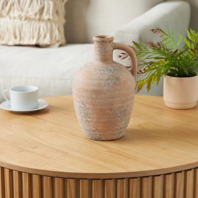 ARCILLA ELEMENTAL Beige Ceramic Antique Style Distressed Decorative Vase with Handle