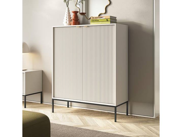 Moderne Geriffelte Hochkommode KIOTO KW2D Kaschmir Schwarz Gestell Schrank Highboard