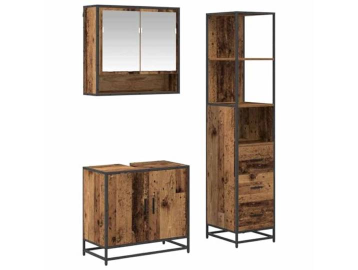 GHVBNMF 3-teiliges Badmöbel Set mit Spiegelschrank Schrank Altholz Praktische Badezimmermöbel für Gäste-WC und Heim: Wandmontage spart Bodenfläche und schafft strukturierte Ordnung.