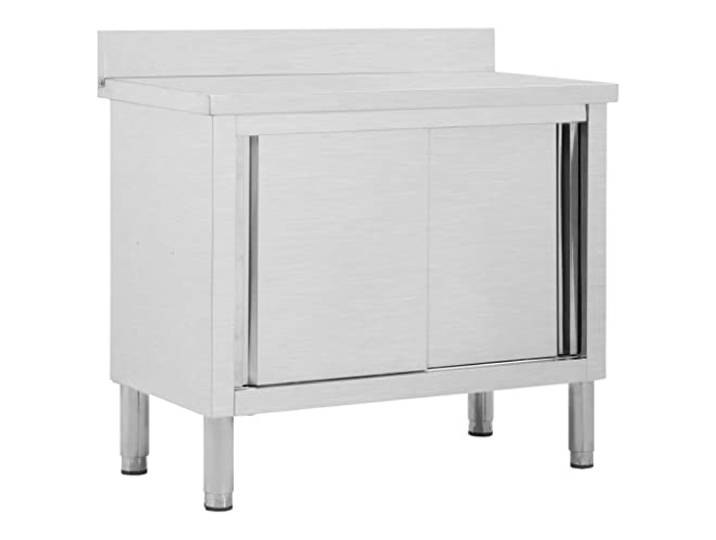 vidaXL Arbeitsschrank mit Schiebetüren Arbeitstisch Arbeitsplatte Edelstahlschrank Gastro Schrank Schiebetürenschrank 100x50x(95-97) cm Edelstahl