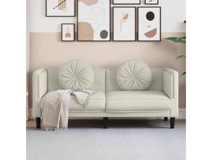 HEFZGDB 2-Sitzer Sofa mit Kissen Creme Samt Modernes Wohnzimmer Sitzmöbel mit Weichem Stoff und Stabilen Stützbeinen für Entspannung Lesen Fernsehen Komfortable Polsterung