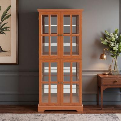 ZWYO HOSIMU "68.7""H Curio Display Cabinet with Glass Doors, Four Adjustable Shelves, Bulb Included, with Magnetic Closure and LED Lighting."