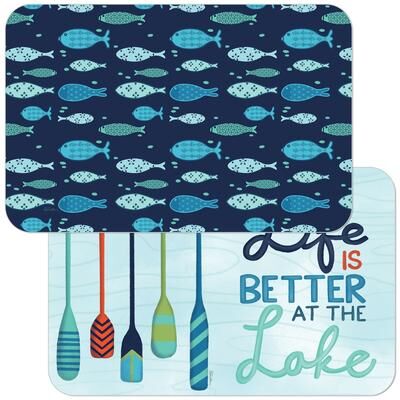 CounterArt Better at the Lake Reversible Easy Care Flexible Plastic Placemats 4 Pack Made in The USA BPA Free Easily Wipes Clean