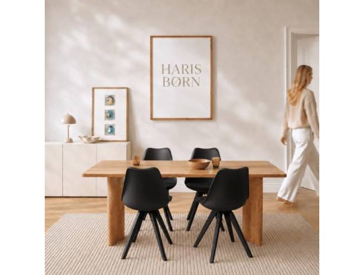 Haris Børn® Esszimmerstühle (4er Set) Schwarz mit schwarzen Holzbeinen - Schalenstuhl mit Kunstleder - Stühle Esszimmer, Esstisch Stühle & Küchenstühle - Esszimmerstuhl 30 Tage testen