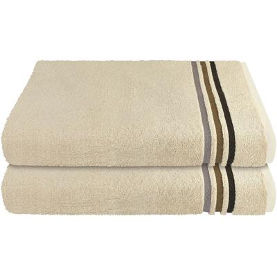Duschtücher SCHIESSER "Skyline Color aus 100 % Baumwolle mit eleganter Streifenbordüre", beige (sand), B:70cm L:140cm, Frottier, Frottier, Handtücher, OEKO-TEX MADE IN GREEN