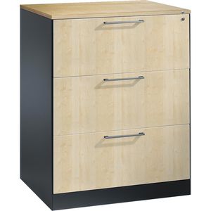CP-Möbel Hängeregisterschrank Asisto C3000, 2-bahnig, 3 Schübe, Metall/Holz, anthrazit / ahorn