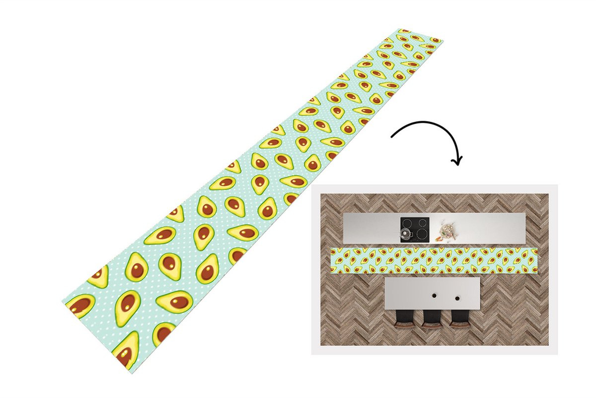 Keukenloper met avocado en stippen patroon - Avocado - 400 x 50 cm