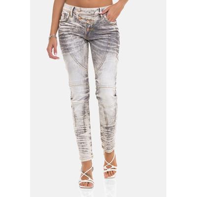 5-Pocket-Jeans CIPO & BAXX "WD502", Damen, Gr. 26, Länge 32, grau, 97% Baumwolle, 3% Elasthan, unifarben, slim fit lang, Jeans 5-Pocket-Jeans, markante Ziernähte als Blickfang