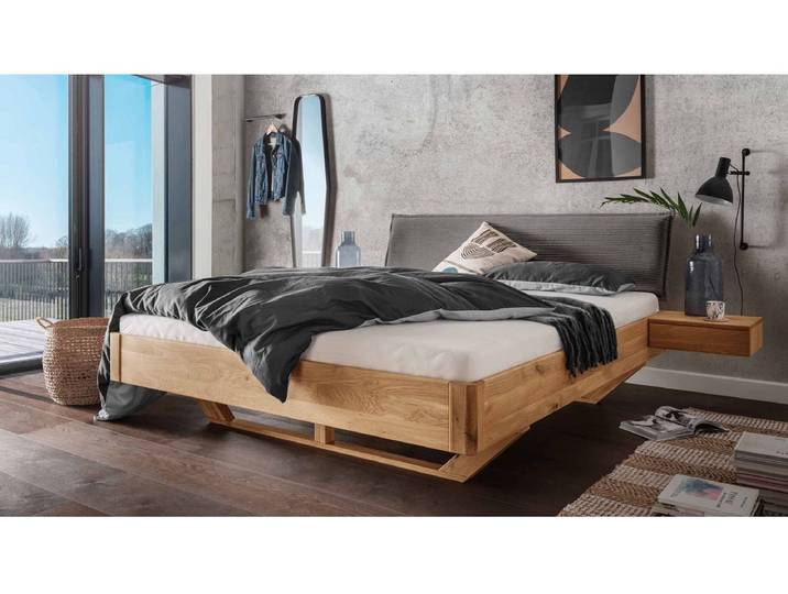 Doppelbett 'Mona VI' 180x200cm Cord grau & Wildeiche geölt