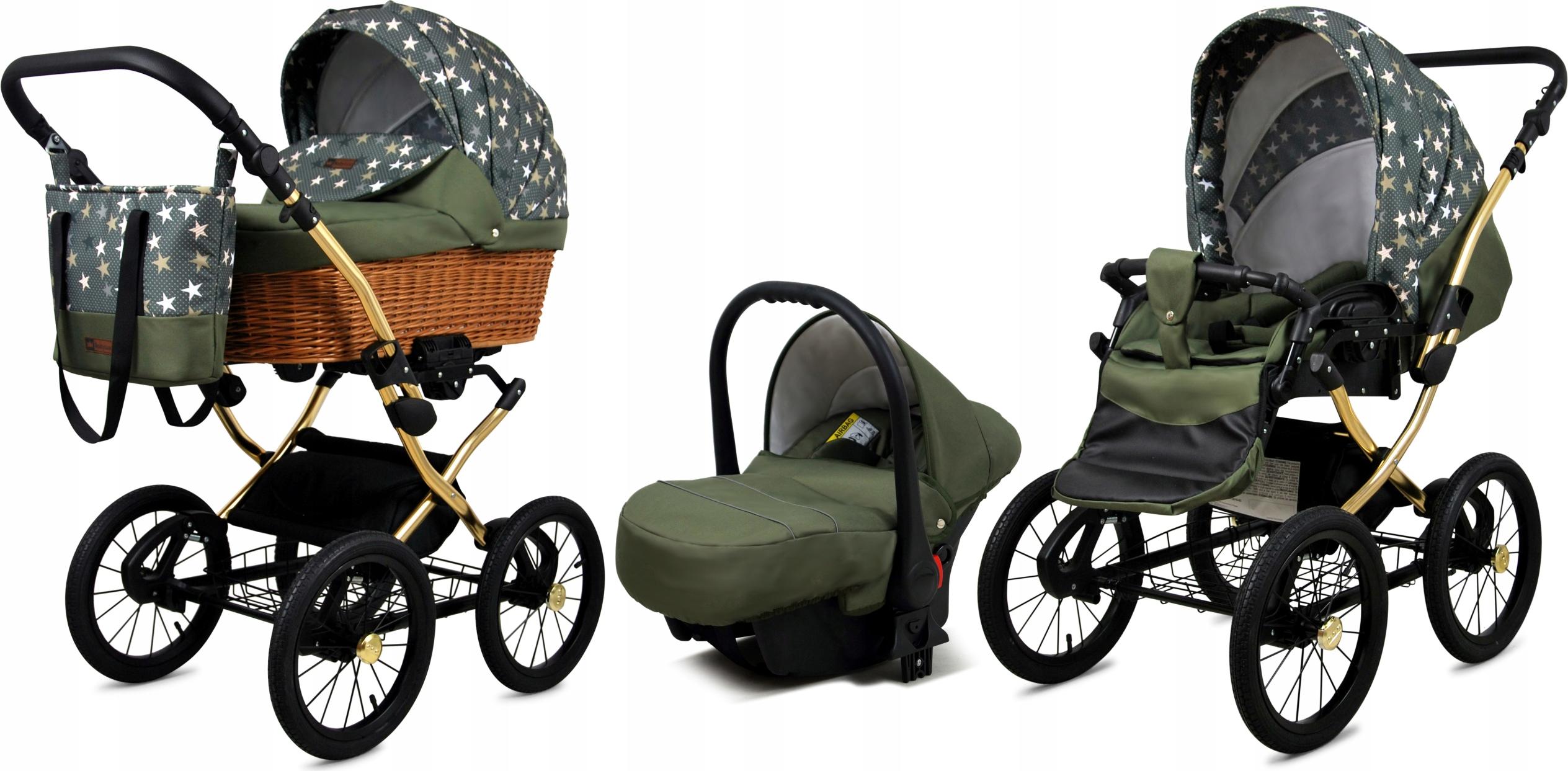Babylux Classic Gold | 3in1 Kinderwagen Set | Olive Star | Kombikinderwagen | Kinderwagenset |