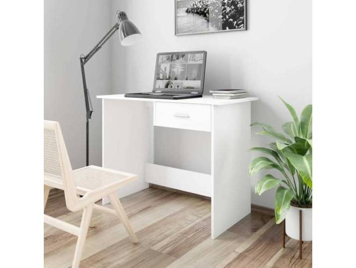 FDSAQOPT Schreibtisch Weiß 100x50x76 cm Holzwerkstoff mit Schublade Schublade integriert, Holzwerkstoff, pflegeleicht, Konsolentisch, Arbeitszimmer, Studienraum, enge Büros, Schlafsäle