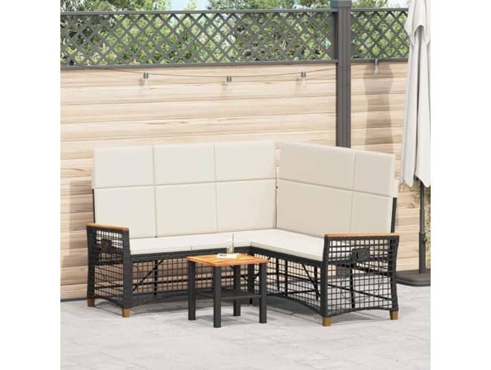 HEFZGDB Garten Liegesofa Set Schwarz und Cremeweiß 164 x 164 x 112 cm Sofa Relaxmöbel für den Außenbereichs mit verstellbaren Rückenlehnen und wetterbeständigen Kissen