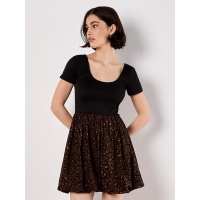 Minikleid APRICOT "Animal-Print Kleid", Damen, Gr. XS (34), N-Gr, gestrickt, braun, gestrickt, , Modisch, figurbetont, Rundhals, Kleider Minikleid, mit Ballonrock