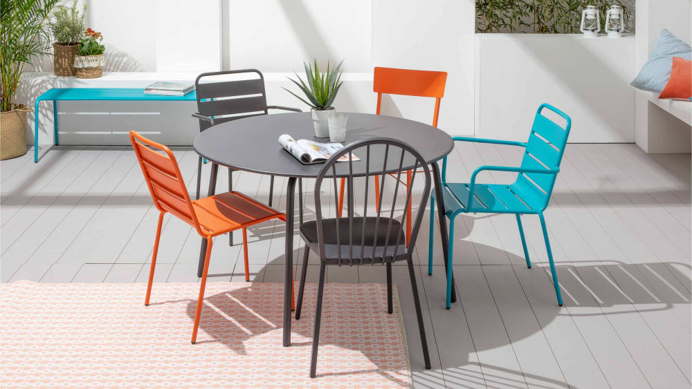 Oviala Chaise bistrot de jardin en métal rouge Rouge 53x94x57cm